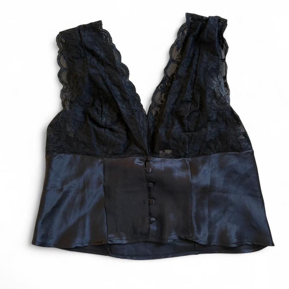 Delicates Black Lace Satin Tank Size Medium with Buttons